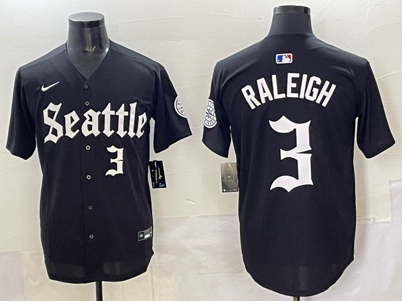 Men's Seattle Mariners Cal Raleigh #3 Black Team Jersey
